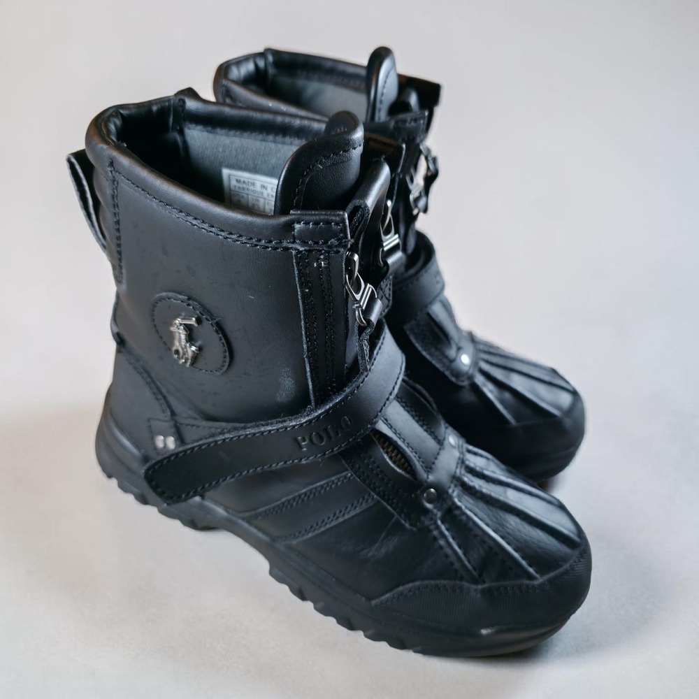 POLO Ralph Lauren Conquered‎ Hi Tab Black Boots Women's 5.5 / Youth Boys 4